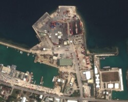 Satellite image of the main port facilities in Tonga's capital, Nuku'alofa, before a volcano erupted on January 15, 2022.
Satellite image ©2022 Maxar Technologies