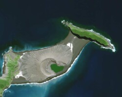 The island of Hunga Tonga, where a volcano erupted on January 15.
Satellite image ©2022 Maxar Technologies
