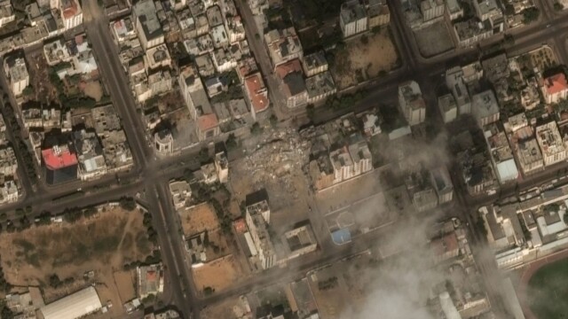 Destroyed Watan communications tower | Copyright: Satellite Imagery © Maxar Technologies Provided by European Space Imaging Israel-Gaza Conflict
